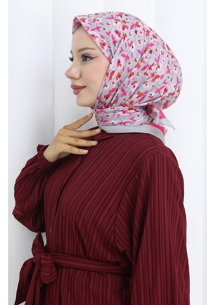 Desenli Soft Eşarp 90203-03 Gri Fuşya