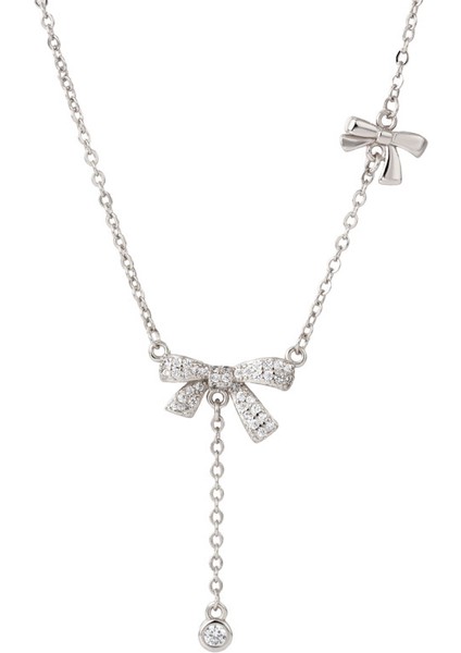 BINRONG0473 Gümüş Püskül Kurdele Zirkon Taşlı Kolye (Yurt Dışından)