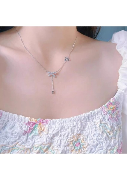 BINRONG0473 Gümüş Püskül Kurdele Zirkon Taşlı Kolye (Yurt Dışından) fiyatları