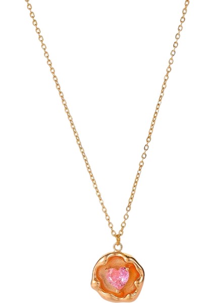 BINRONG0040 Altın Kalp Zirkon Kolye (Yurt Dışından)