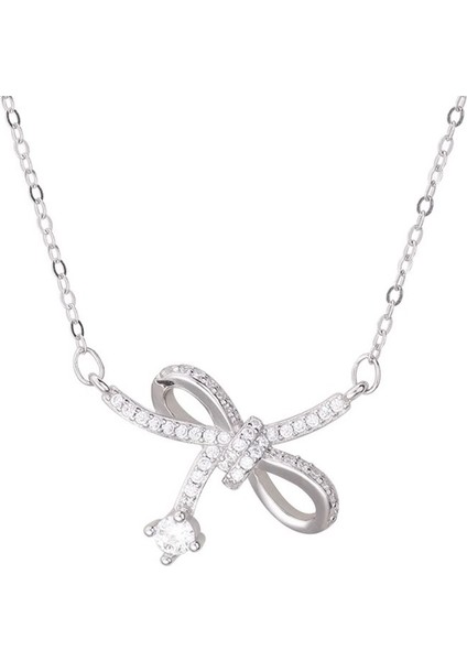 BINRONG0503 Gümüş Kurdele Zirkon Taşlı Kolye (Yurt Dışından)