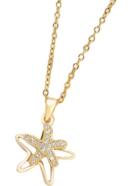 BINRONG0075 Altın Denizyıldızı Zirkonyum Kolye (Yurt Dışından)