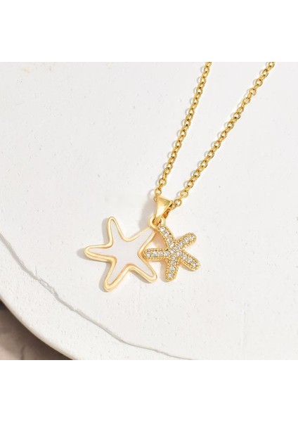 BINRONG0075 Altın Denizyıldızı Zirkonyum Kolye (Yurt Dışından) fiyatları