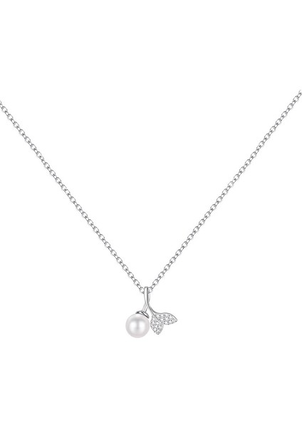 BINRONG0411 Gümüş Inci Balık Sırtı Zirkon Kolye (Yurt Dışından)