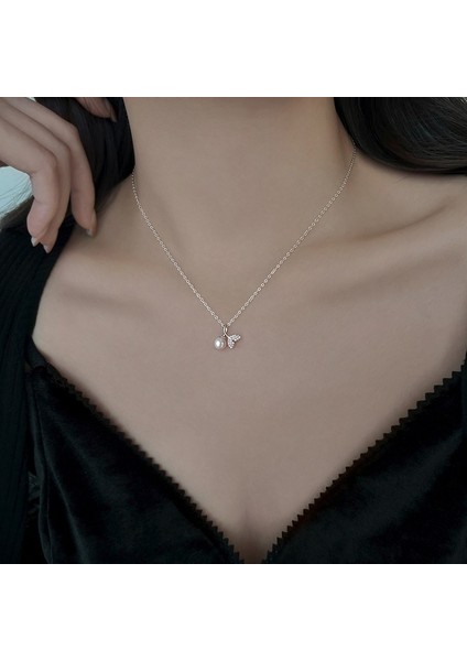 BINRONG0411 Gümüş Inci Balık Sırtı Zirkon Kolye (Yurt Dışından) fiyatları