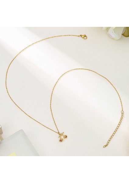 BINRONG002 Altın Kiraz Kolye Zirkon Kolye (Yurt Dışından) modelleri