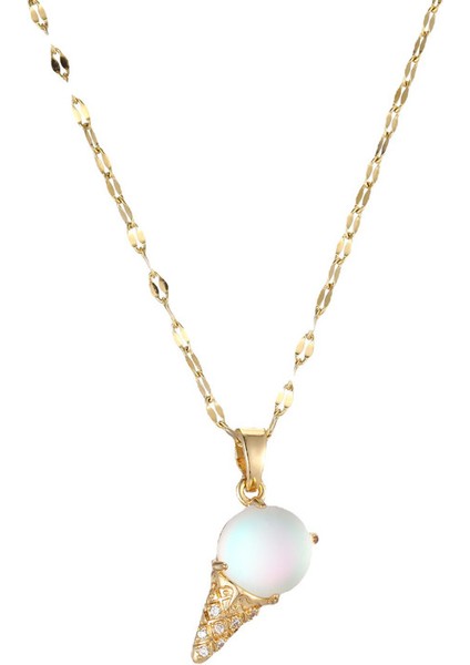 BINRONG0208 Altın Dondurma Şeklinde Zirkonyum Kolye (Yurt Dışından)