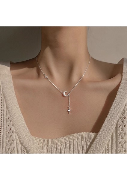 BINRONG0472 Gümüş Yıldız ve Ay Püsküllü Zirkon Kolye (Yurt Dışından) fiyatları