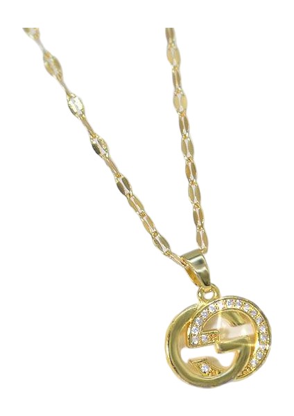 BINRONG0235 Altın Renkli Çift G Harfli Zirkonyum Kolye (Yurt Dışından)