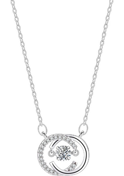 BINRONG0333 Gümüş Atan Kalp Zirkon Taşlı Kolye (Yurt Dışından)