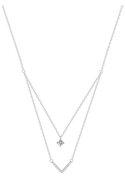 BINRONG0334 Gümüş Çift Katlı Zirkon Taşlı Kolye (Yurt Dışından)