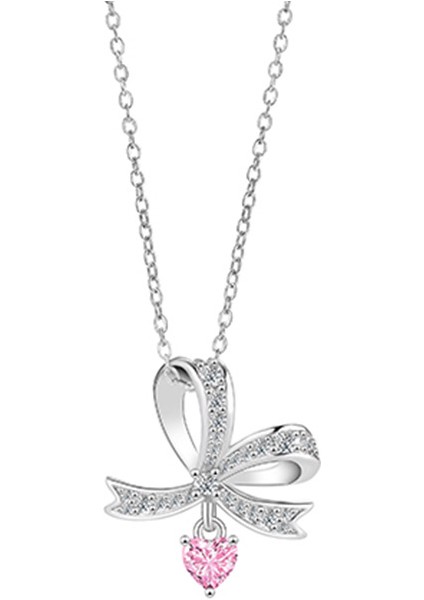 BINRONG0322 Gümüş Kurdele Zirkon Taşlı Kolye (Yurt Dışından)