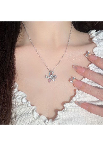 BINRONG0322 Gümüş Kurdele Zirkon Taşlı Kolye (Yurt Dışından) fiyatları