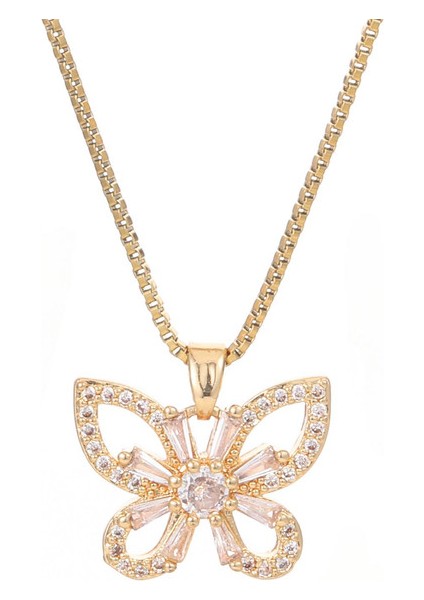 BINRONG0087 Altın Kelebek Zirkonyum Kolye (Yurt Dışından)