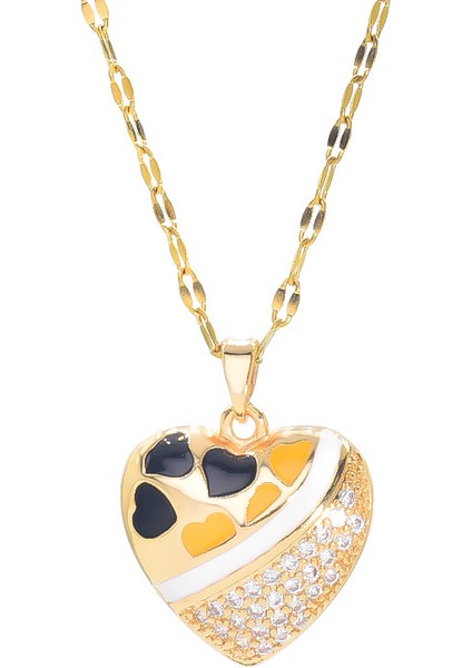 BINRONG0155 Altın Kalp Zirkonyum Kolye (Yurt Dışından)