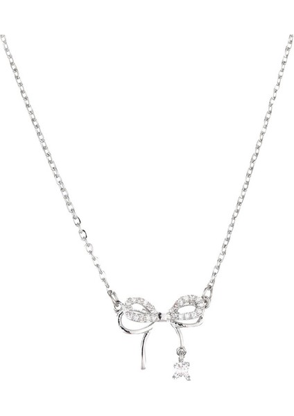 BINRONG0209 Gümüş Kurdele Zirkon Taşlı Kolye (Yurt Dışından)