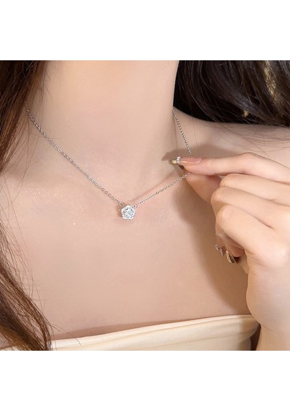 BINRONG0419 Gümüş Küçük Çiçek Zirkon Kolye (Yurt Dışından) fiyatları