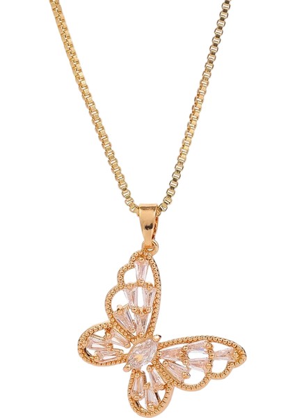 BINRONG0021 Altın Kelebek Zirkon Kolye (Yurt Dışından)