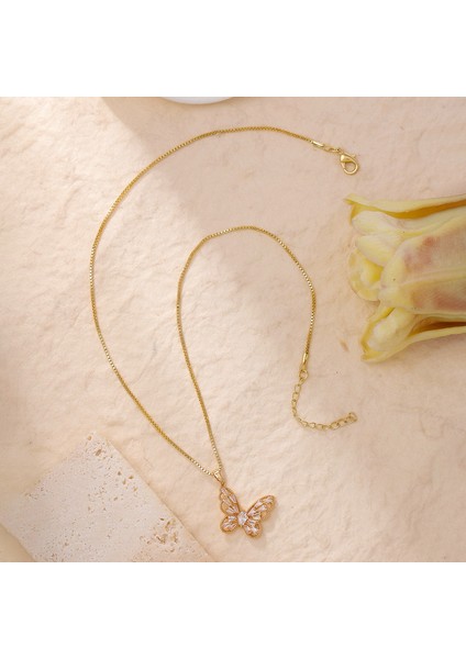 BINRONG0021 Altın Kelebek Zirkon Kolye (Yurt Dışından) fiyatları