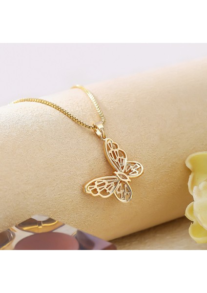 BINRONG0021 Altın Kelebek Zirkon Kolye (Yurt Dışından) modelleri