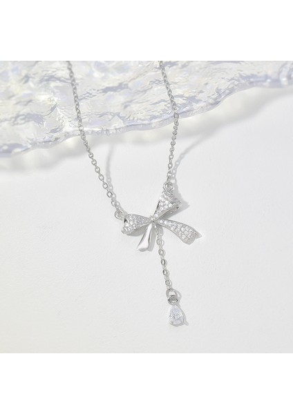 BINRONG0190 Gümüş Püsküllü Kurdele Zirkon Taşlı 启杭NO0090银色流苏蝴蝶结锆石项链 (Yurt Dışından) fiyatları