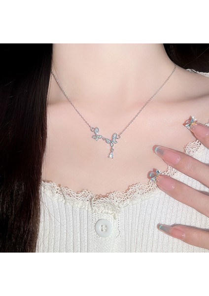 BINRONG0372 Gümüş Püsküllü Kelebek Zirkon Taşlı Kolye (Yurt Dışından) fiyatları