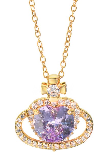 BINRONG0118 Altın Kalp Kolye Zirkonya Kolye (Yurt Dışından)