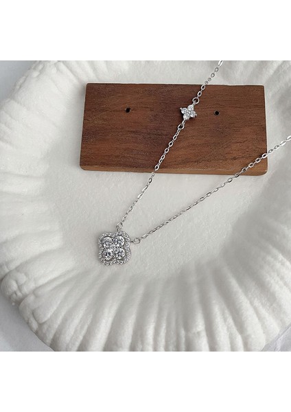 BINRONG0447 Gümüş Yonca Zirkon Taşlı Kolye (Yurt Dışından) fiyatları