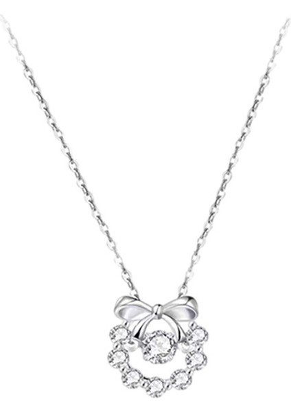 BINRONG0477 Gümüş Kurdele Zirkon Taşlı Kolye (Yurt Dışından)