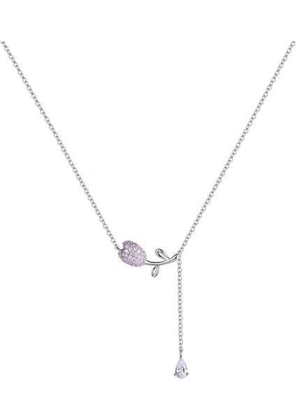 BINRONG0426 Gümüş Lale Zirkon Taşlı Kolye (Yurt Dışından)