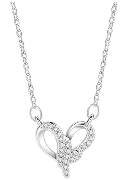 BINRONG0356 Gümüş Kalp Zirkon Kolye (Yurt Dışından)