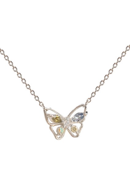 BINRONG0287 Gümüş Kelebek Zirkon Taşlı Kolye (Yurt Dışından)
