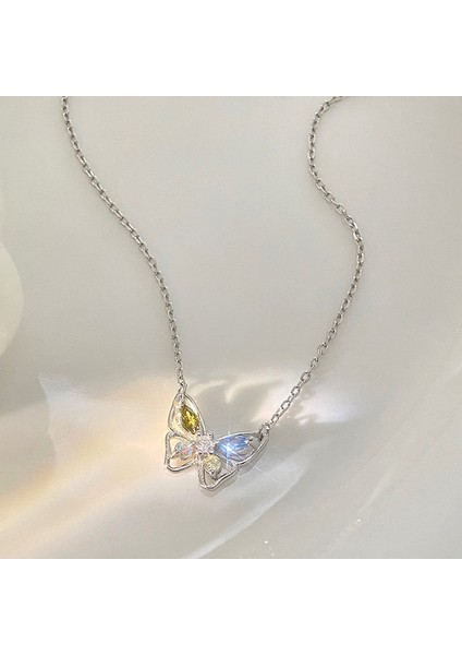 BINRONG0287 Gümüş Kelebek Zirkon Taşlı Kolye (Yurt Dışından) fiyatları