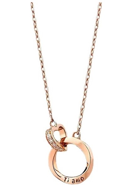 BINRONG0231 Altın Kalp Çift Halkalı Zirkon Kolye (Yurt Dışından)