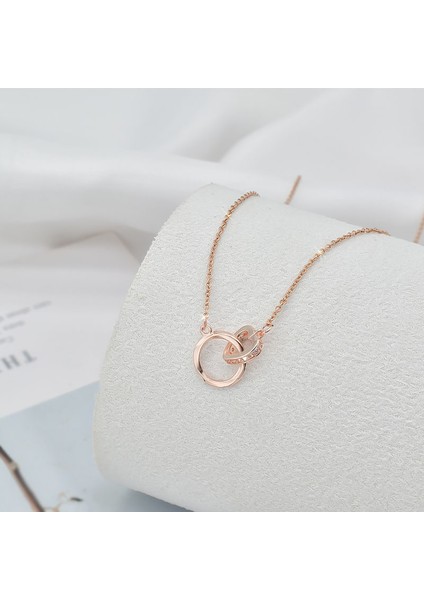 BINRONG0231 Altın Kalp Çift Halkalı Zirkon Kolye (Yurt Dışından) fiyatları