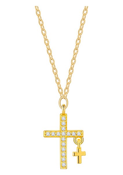 BINRONG0304 Altın Çapraz Zirkon Kolye (Yurt Dışından)