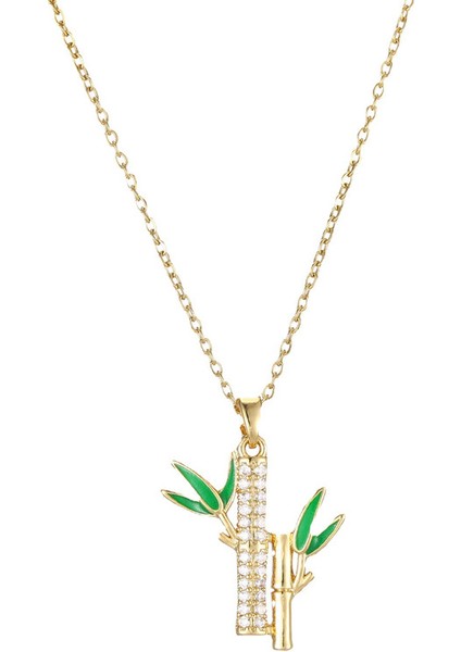 BINRONG0210 Altın Bambu Tarzı Zirkonyum Kolye (Yurt Dışından)