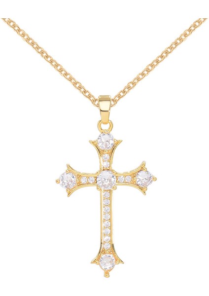 BINRONG0160 Altın Çapraz Zirkon Kolye (Yurt Dışından)