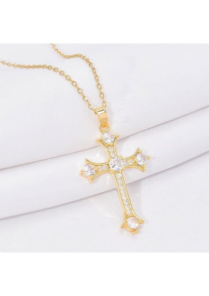BINRONG0160 Altın Çapraz Zirkon Kolye (Yurt Dışından) fiyatları