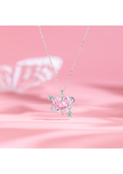 BINRONG0303 Gümüş Love Pembe Zirkon Taşlı Kolye (Yurt Dışından) fiyatları