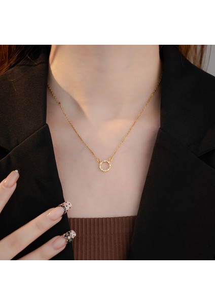 BINRONG0490 Altın Kesimli Yuvarlak Zirkon Kolye (Yurt Dışından) fiyatları