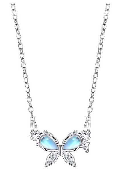 BINRONG0342 Gümüş Kurdele Zirkon Taşlı Kolye (Yurt Dışından)