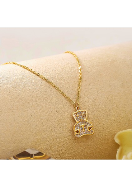 BINRONG0034 Altın Ayı Zirkon Kolye (Yurt Dışından) modelleri