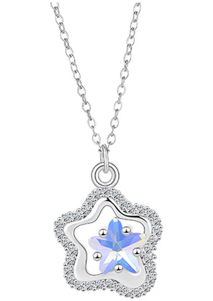 BINRONG0384 Gümüş Pentagram Zirkon Taşlı Kolye (Yurt Dışından)