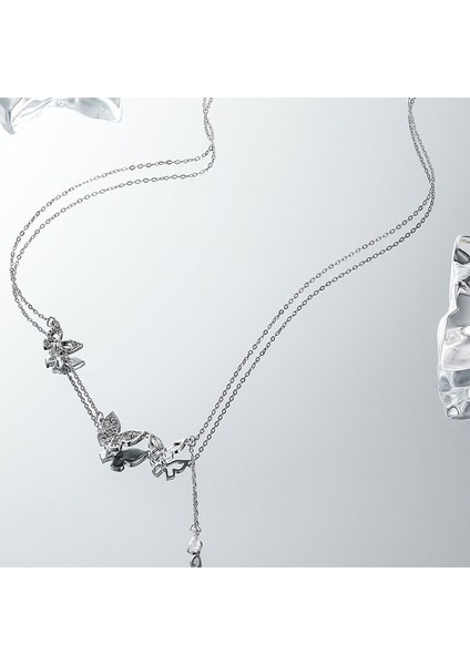 BINRONG0280 Gümüş Püsküllü Kelebek Zirkon Taşlı Kolye (Yurt Dışından) fiyatları