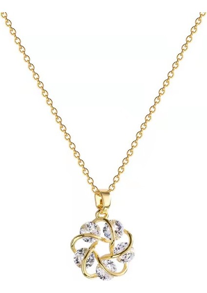 BINRONG0267 Altın Renkli Yuvarlak Kristal Çiçek Zirkon Kolye (Yurt Dışından)