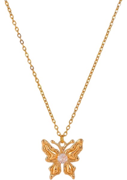 BINRONG0043 Kelebek Zirkon Taşlı Kolye (Yurt Dışından)