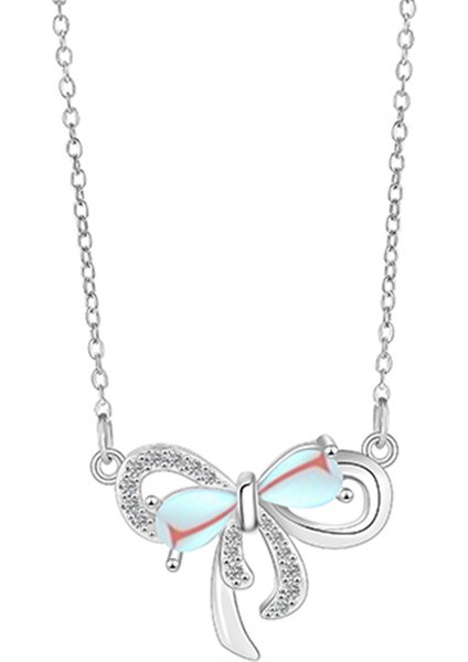 BINRONG0293 Gümüş Kurdele Zirkon Taşlı Kolye (Yurt Dışından)