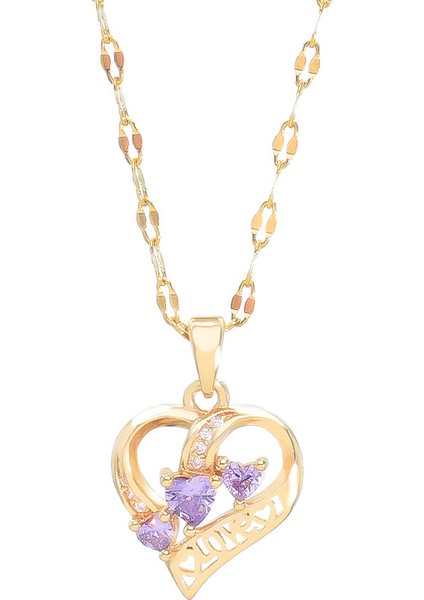 BINRONG0049 Altın Kalp Zirkonyum Kolye (Yurt Dışından)