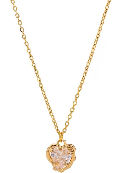 BINRONG009 Altın Düzensiz Kalp Zirkon Kolye (Yurt Dışından)